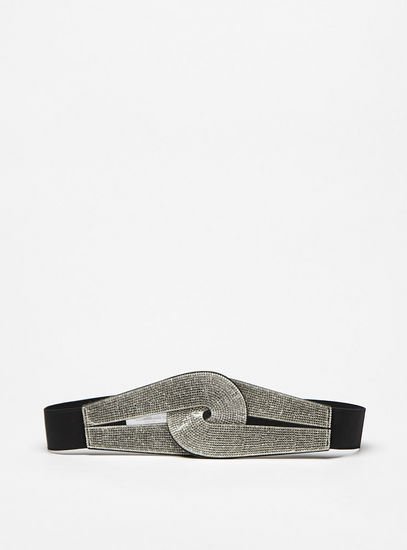 Embellished Elasticated Belt with Button Closure-Belts-image-0