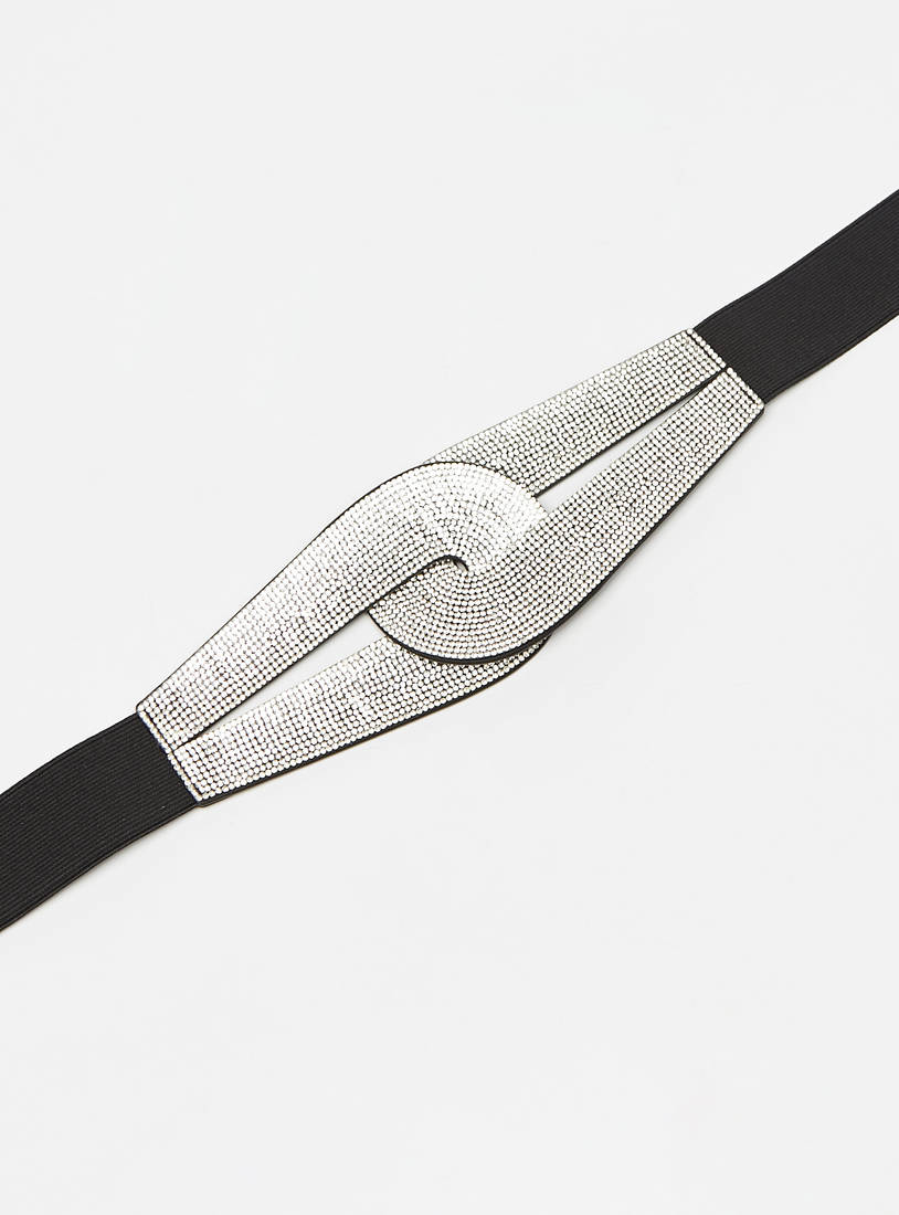 Embellished Elasticated Belt with Button Closure-Belts-image-1