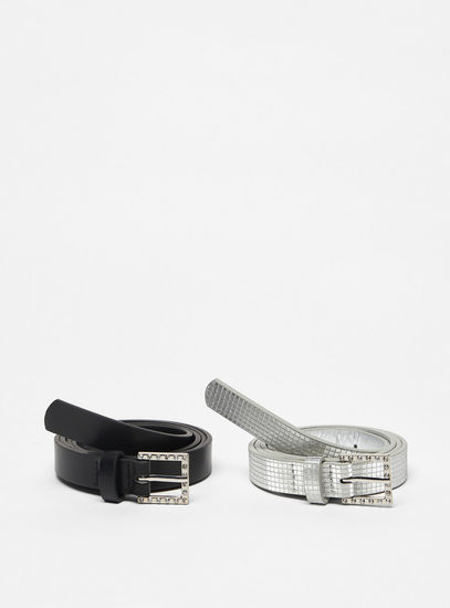 Set of 2 - Assorted Skinny Belt with Embellished Pin Buckle Closure-Belts-image-0