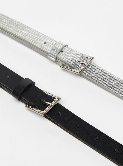 Set of 2 - Assorted Skinny Belt with Embellished Pin Buckle Closure-Belts-image-1