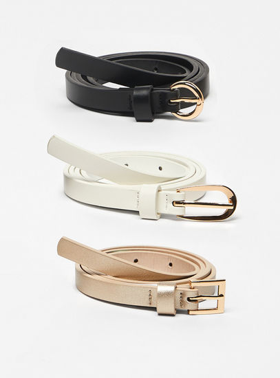 Set of 3 - Solid Skinny Belt with Pin Buckle Closure-Belts-image-0