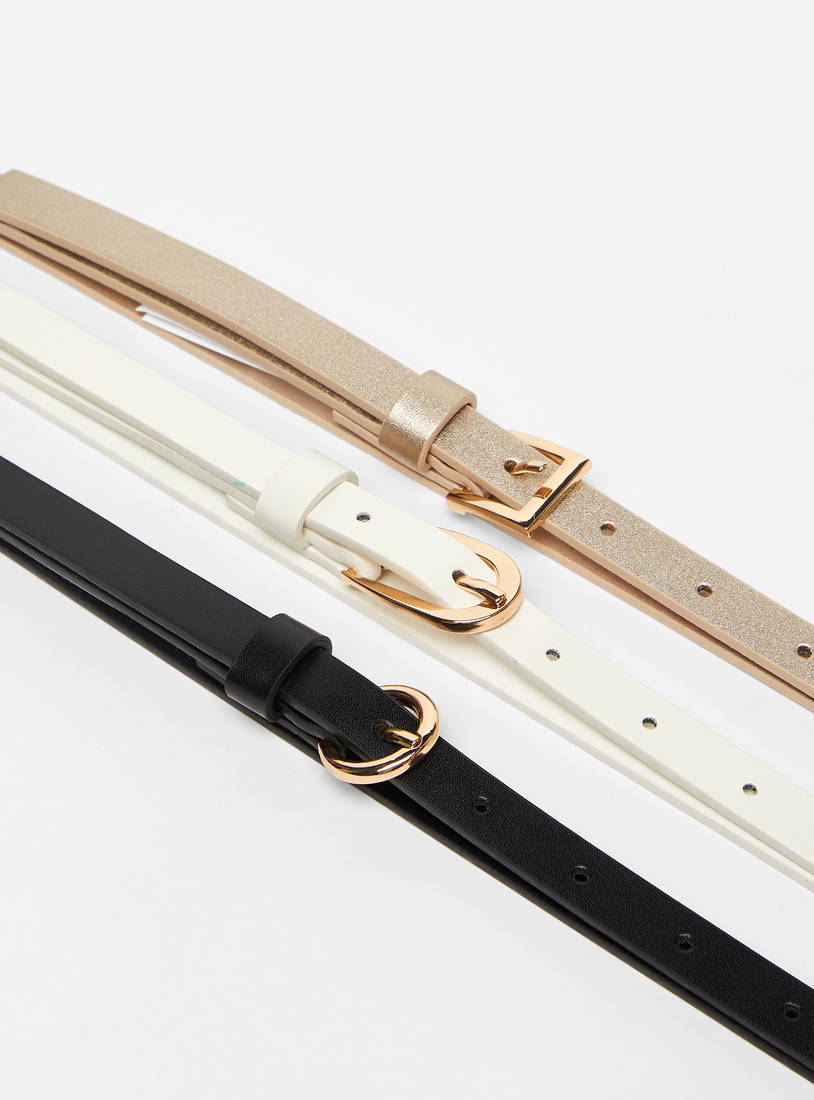 Set of 3 - Solid Skinny Belt with Pin Buckle Closure-Belts-image-1