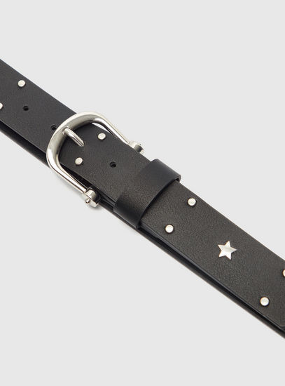 Metallic Detail Belt with Pin Buckle Closure-Belts-image-1