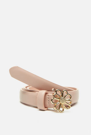 Solid Belt with Metallic Floral Buckle