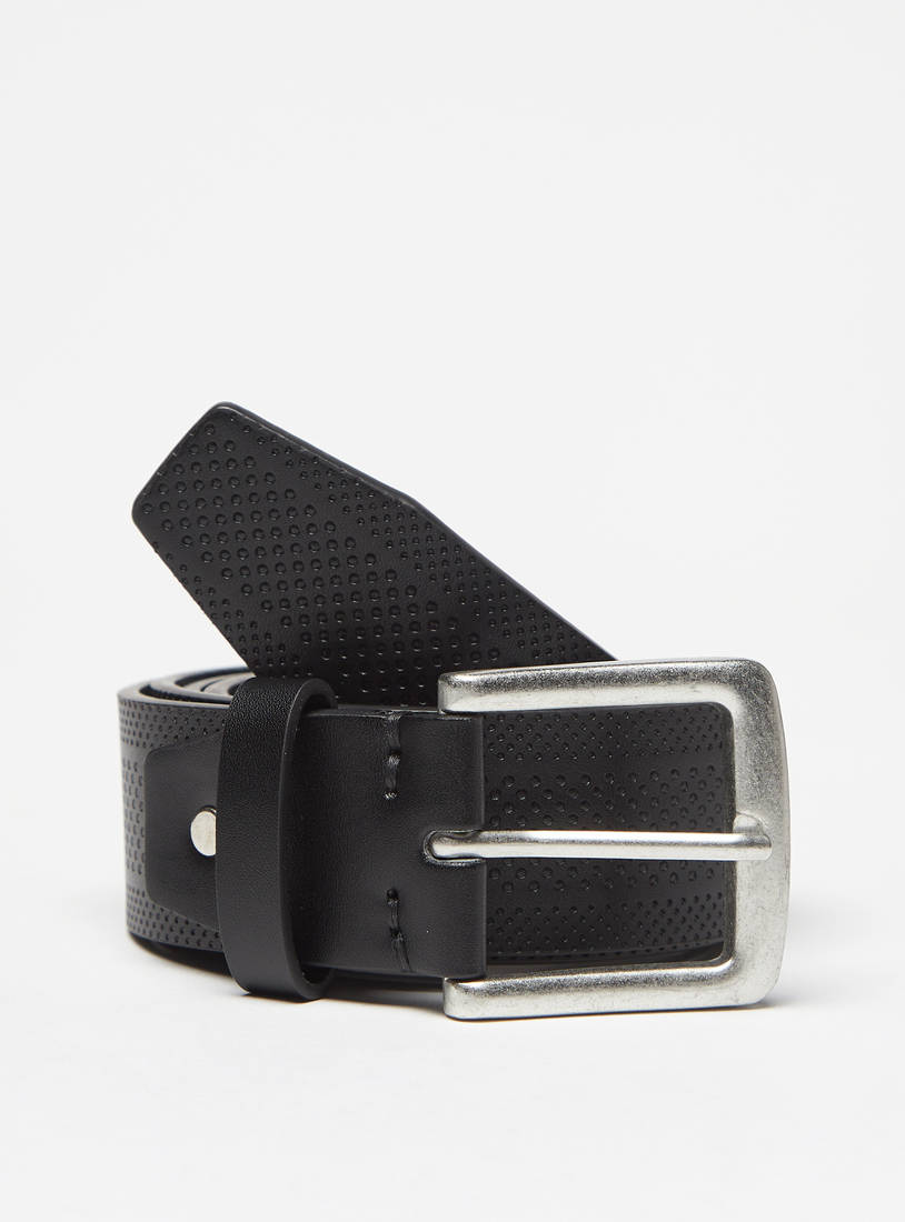 Textured Leather Belt with Pin Buckle Closure-Belts-image-0