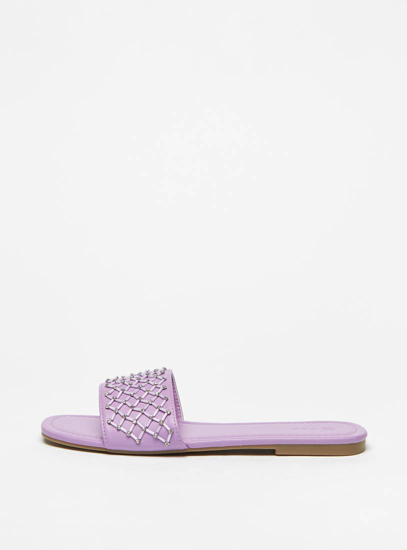 Embellished Slip-On Flat Sandals-Sandals-image-0