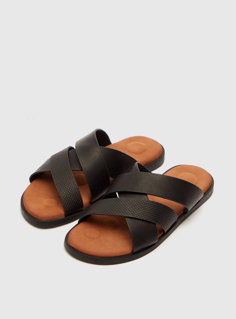 Textured Cross-Strap Open Toe Sandals-Sandals-image-1