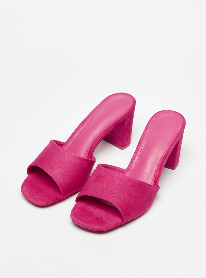 Plain Slip-On Sandals with Block Heels-Sandals-image-1