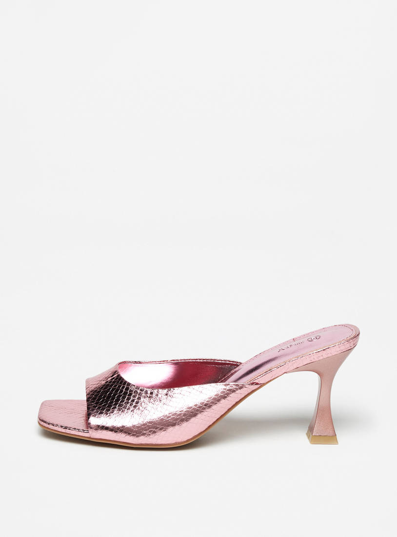 Textured Slip-On Sandals with Flared Heels-Sandals-image-0