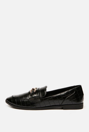 Textured Slip-On Loafers with Metallic Accent Detail-mxwomen-shoes-formalshoes-0