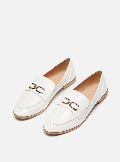 Textured Slip-On Loafers with Metallic Accent