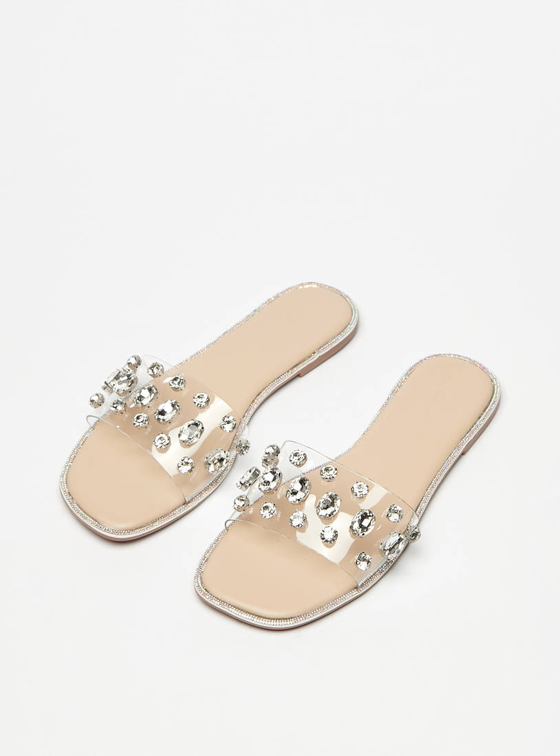 Stone Embellished Slip-On Sandals-Sandals-image-1