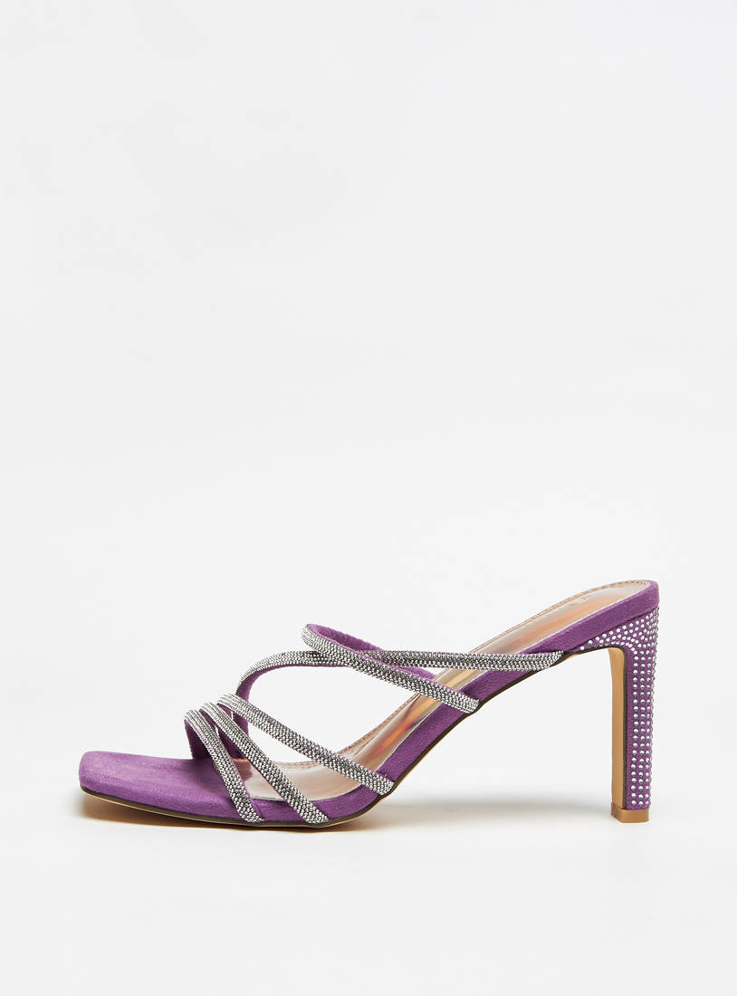 Embellished Strappy Slip-On Strap Sandals with Stiletto Heels-Sandals-image-0