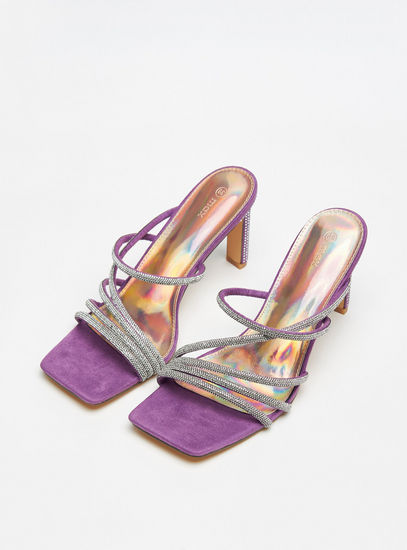 Embellished Strappy Slip-On Strap Sandals with Stiletto Heels-Sandals-image-1
