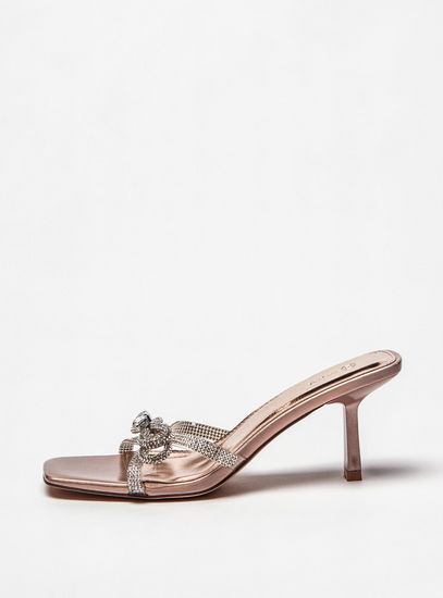 Embellished Slip-On Sandals with Stiletto Heels and Bow Detail-Heels-image-0