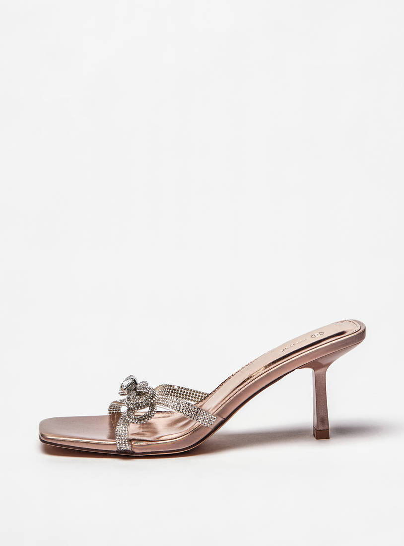 Embellished Slip-On Sandals with Stiletto Heels and Bow Detail-Heels-image-0