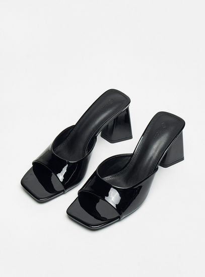 Solid Slip-On Sandals with Block Heels-Heels-image-1