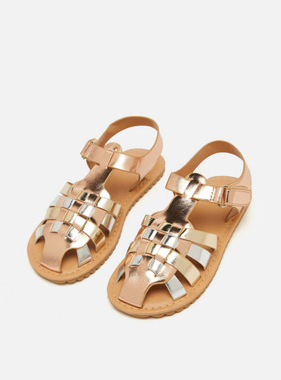 Weave Textured Sandals with Hook and Loop Closure
