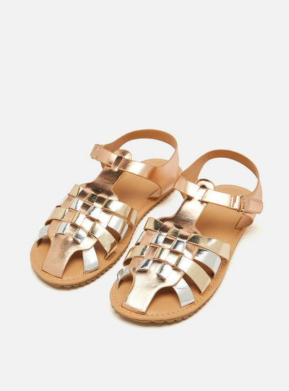 Solid Strap Sandals with Hook and Loop Closure