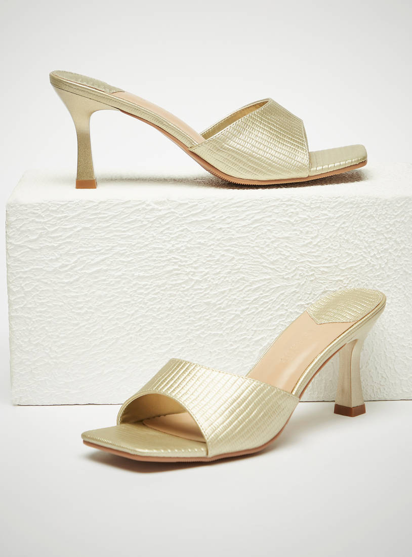 Textured Slip-On Sandals with Flared Heels-Sandals-image-1