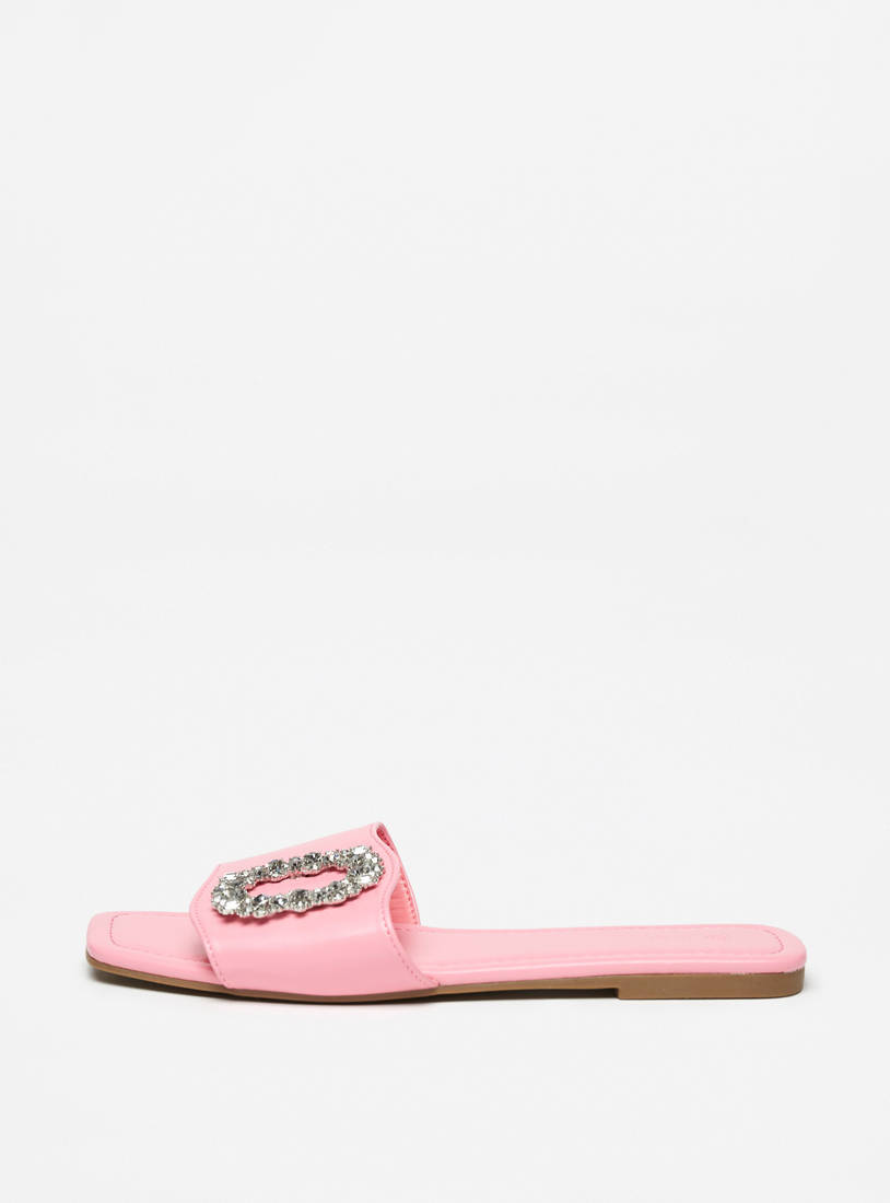 Embellished Slip-On Slide Sandals-Sandals-image-0