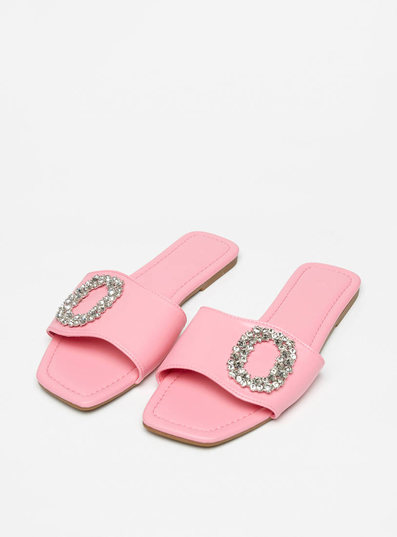 Embellished Slip-On Slide Sandals-Sandals-image-1