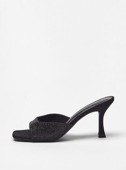 Embellished Slip-On Sandals with Stiletto Heels-Eid-image-0
