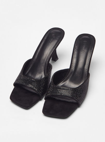 Embellished Slip-On Sandals with Stiletto Heels-Eid-image-1