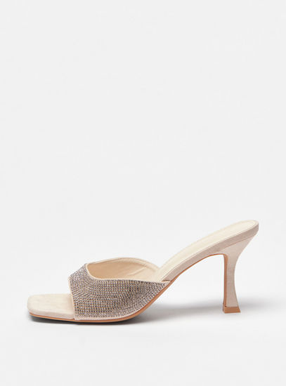 Embellished Slip-On Sandals with Stiletto Heels-Eid-image-0