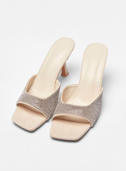 Embellished Slip-On Sandals with Stiletto Heels-Eid-image-1