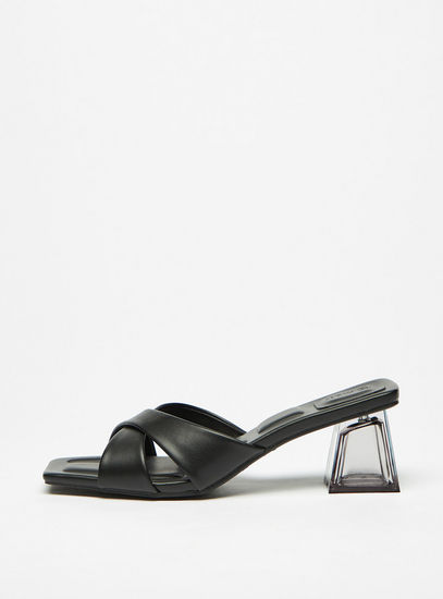 Solid Cross Strap Sandals with Transparent Block Heels-Heels-image-0