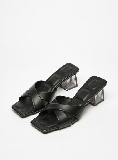 Solid Cross Strap Sandals with Transparent Block Heels-Heels-image-1