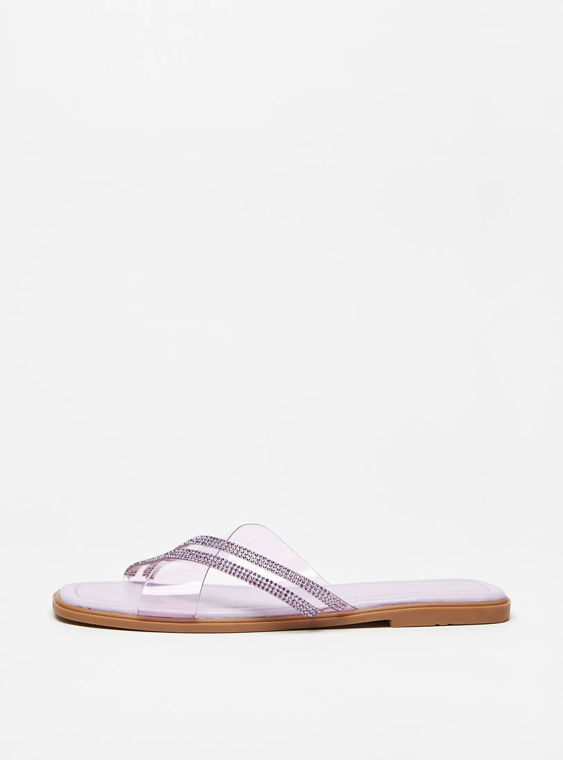 Embellished Slip-On Slide Sandals-Sandals-image-0