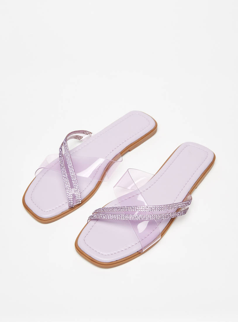 Embellished Slip-On Slide Sandals-Sandals-image-1