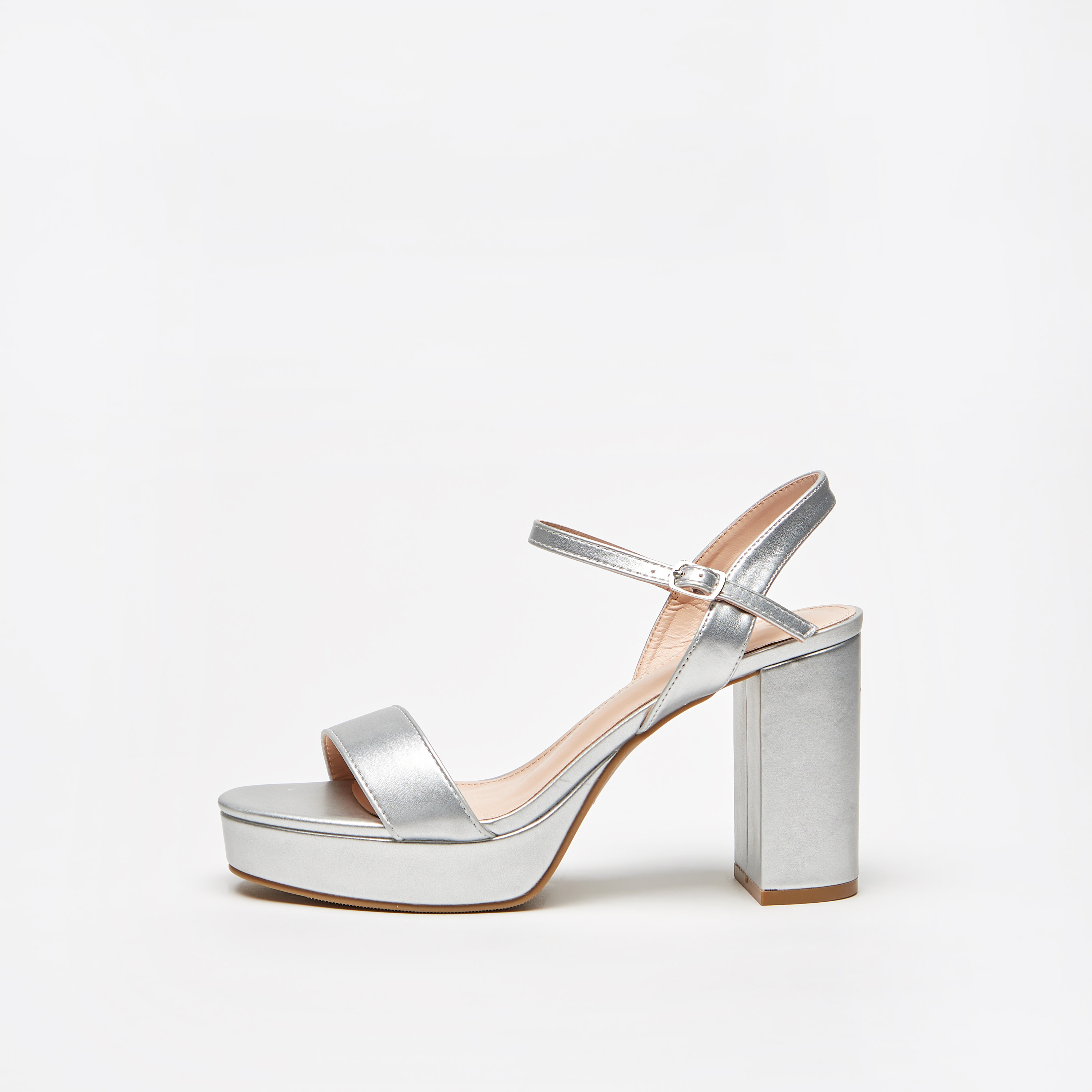 Silver metallic block discount heels