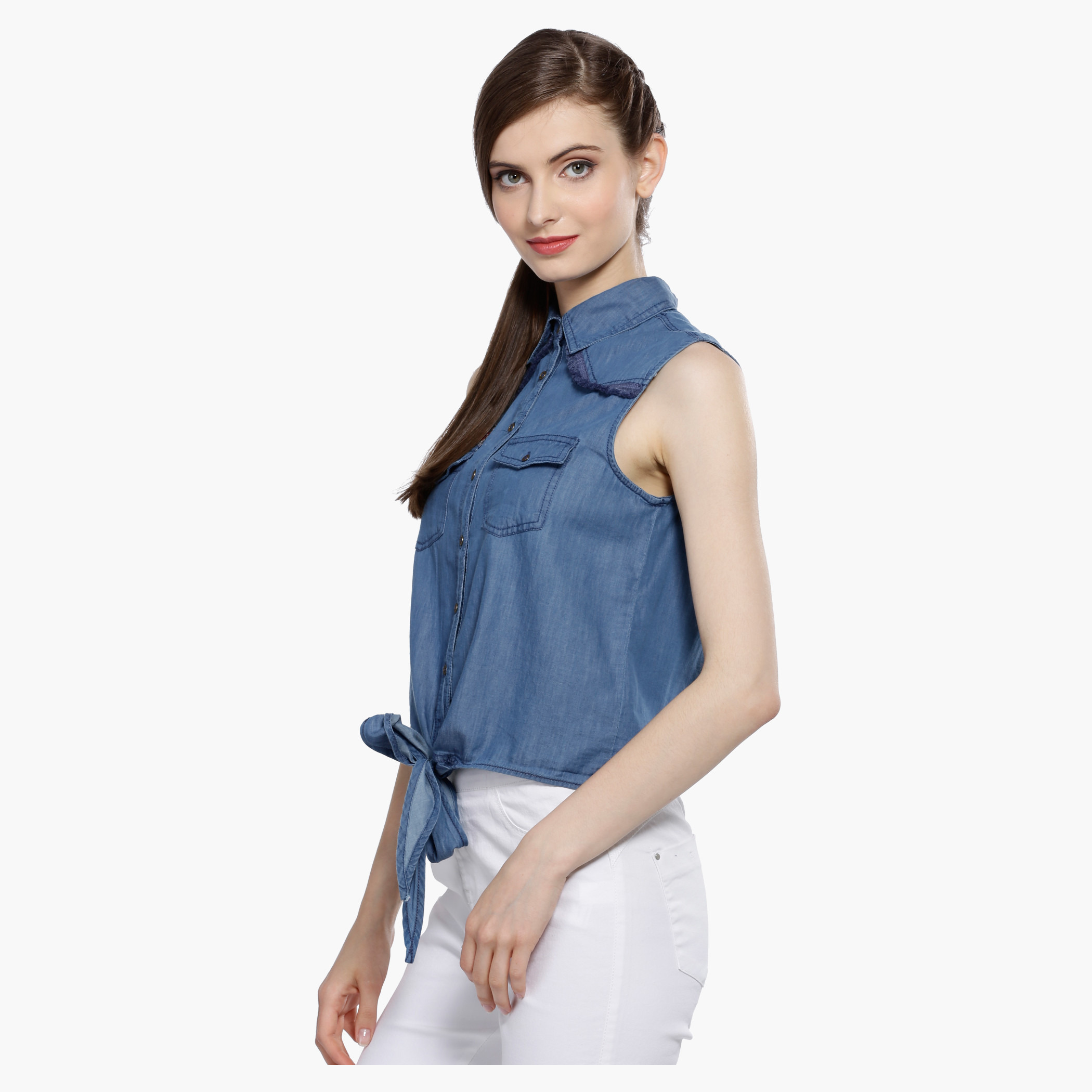 Black denim hot sale sleeveless shirt