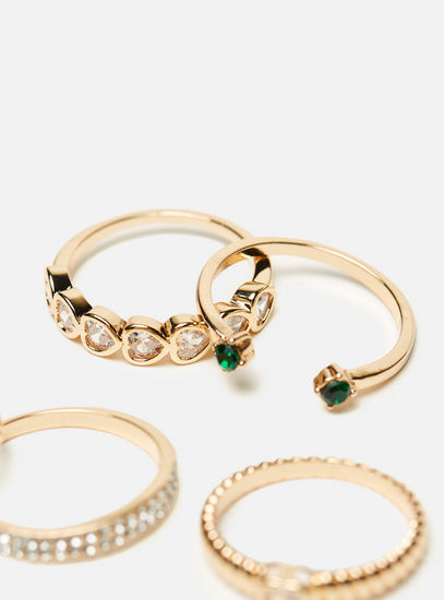 Set of 5 - Embellished Metallic Ring