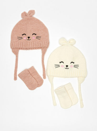 Set of 2 - Embroidered Cap and Mittens
