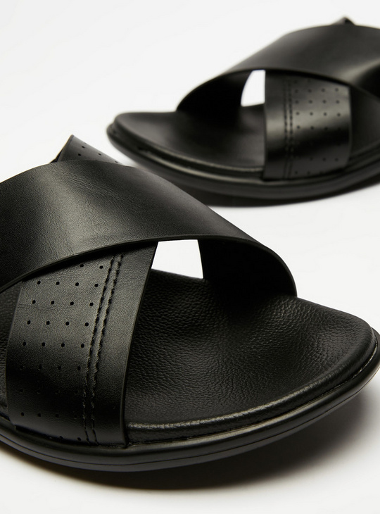 Solid Slip-On Cross Strap Sandals
