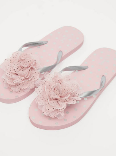 Textured Beach Slippers with Floral Accent