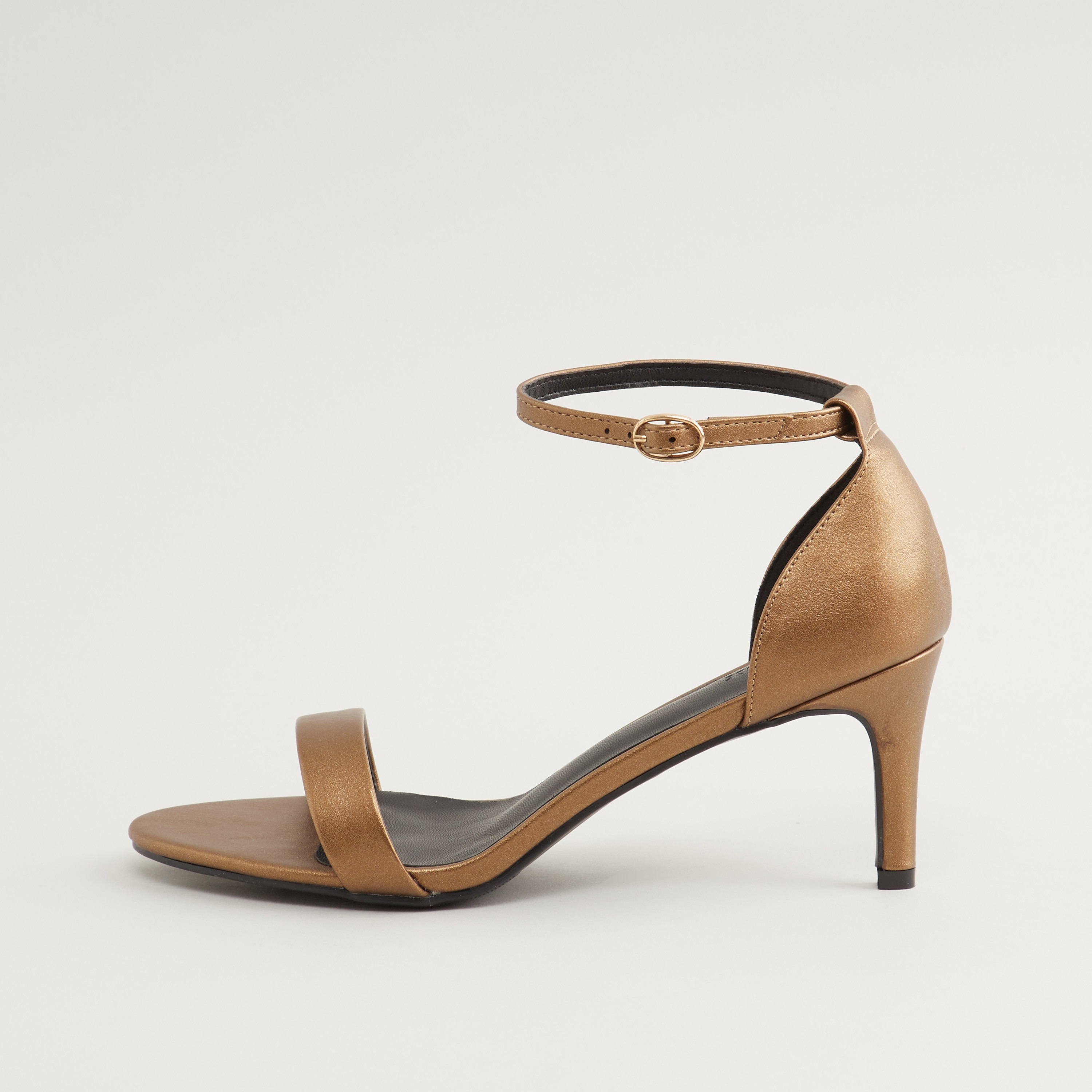 Shop Plain Heel Sandals with Ankle Strap and Pin Buckle Closure