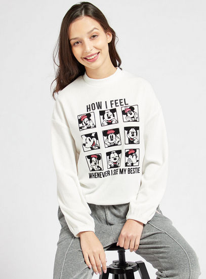 Mickey Mouse Graphic Print Crew Neck Sweatshirt with Long Sleeves
