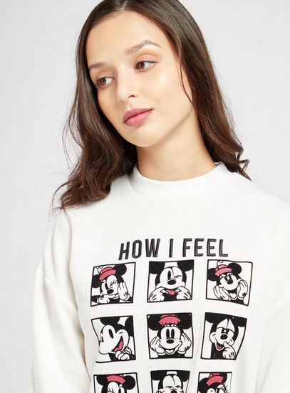 Mickey Mouse Graphic Print Crew Neck Sweatshirt with Long Sleeves