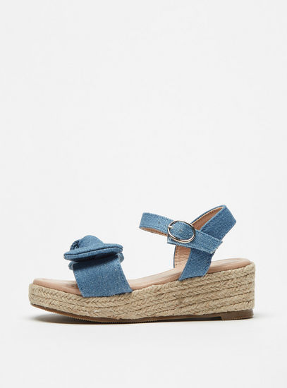 Bow Accented Flatform Heels Sandals with Hook and Loop Closure-Sandals-image-0