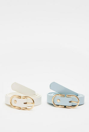 Set of 2 - Solid Skinny Belt with Pin Buckle Closure