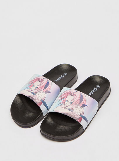 Sakura Anime Print Open Toe Sliders