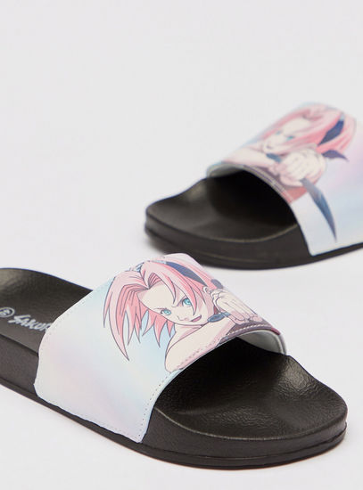 Sakura Anime Print Open Toe Sliders