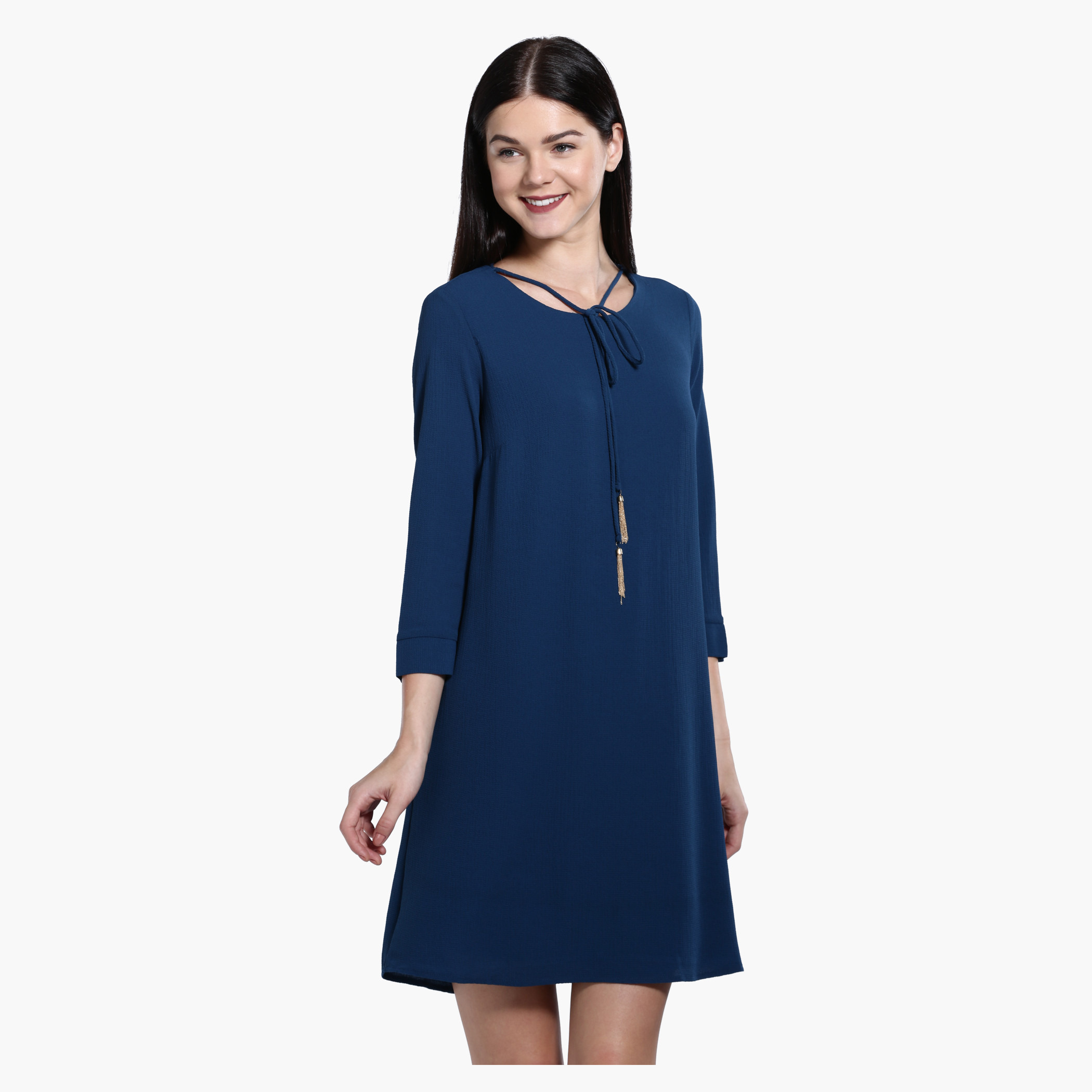 Shop Long Sleeves Dress with Round Neck Online Max UAE
