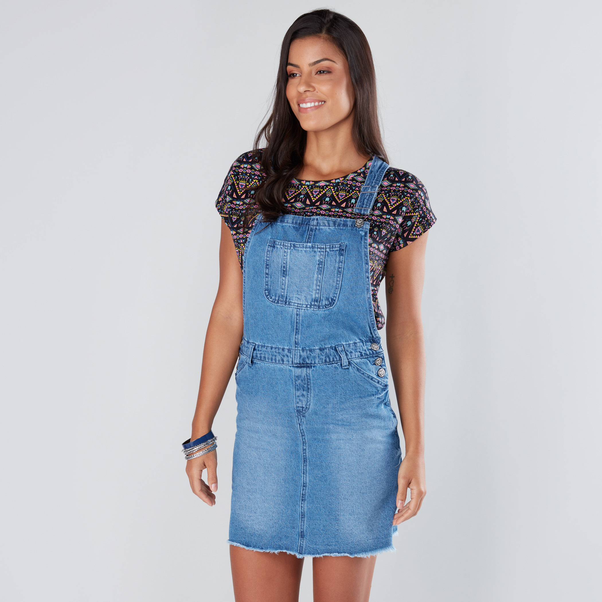 Shop Pocket Detail Mini Dungaree Dress with Adjustable Straps Online Max Qatar