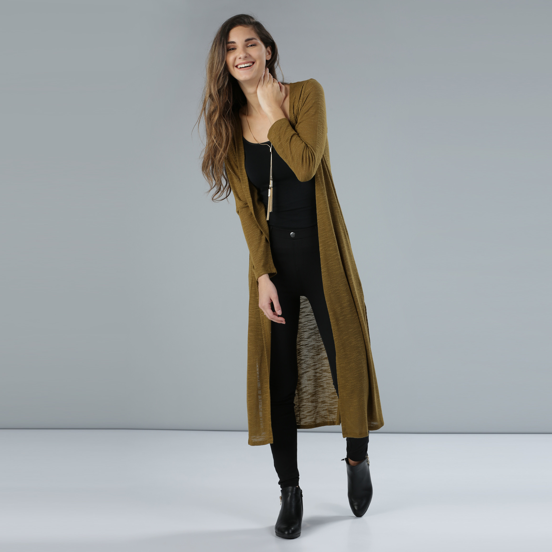 Shop Longline Open Front Shrug with Long Sleeves Online Max UAE